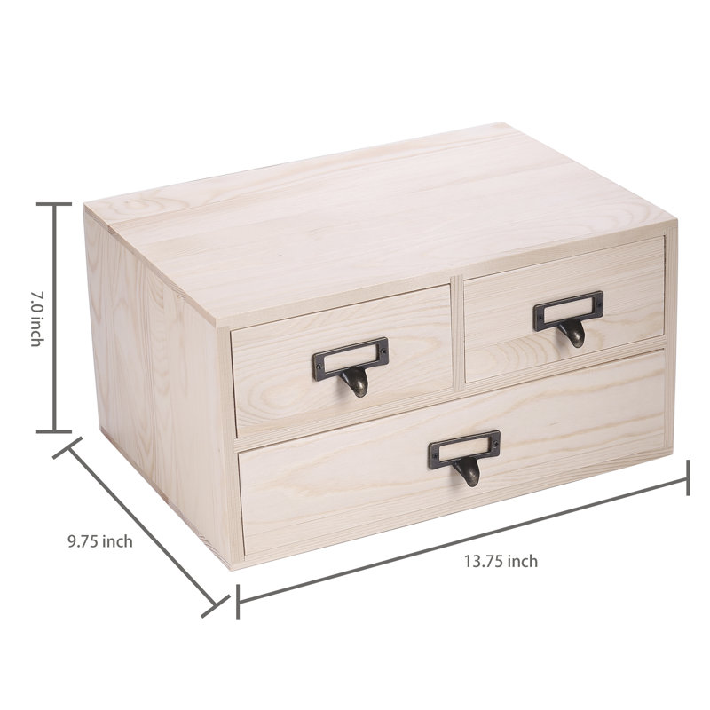 Kennon 3 Drawer Solid Wood Desk Organizer, Light Brown