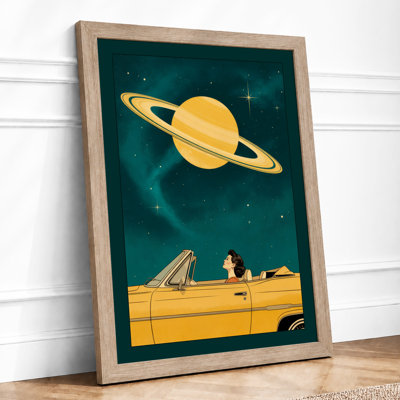 Saturn and the Yellow Convertible Retro - Framed Print