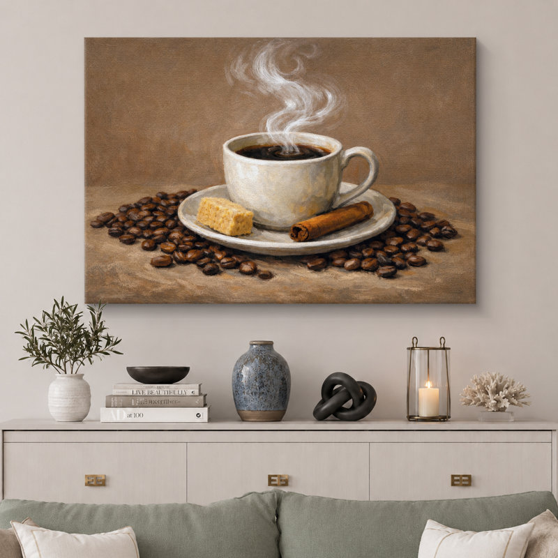 «Warm Coffee Cup Bean», images de cuisine, impression sur toile encadrée, H 12 po x l 18 po x P 1,5 po, Toile tendue