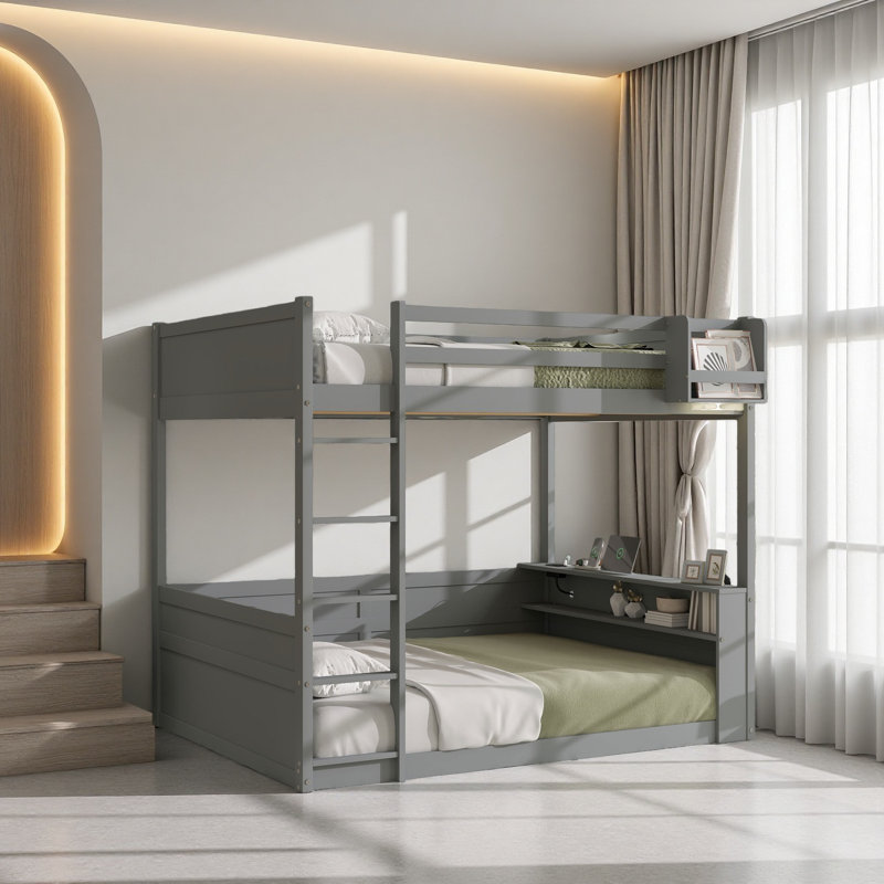 Queen Size Wooden Bunk Bed, Gray