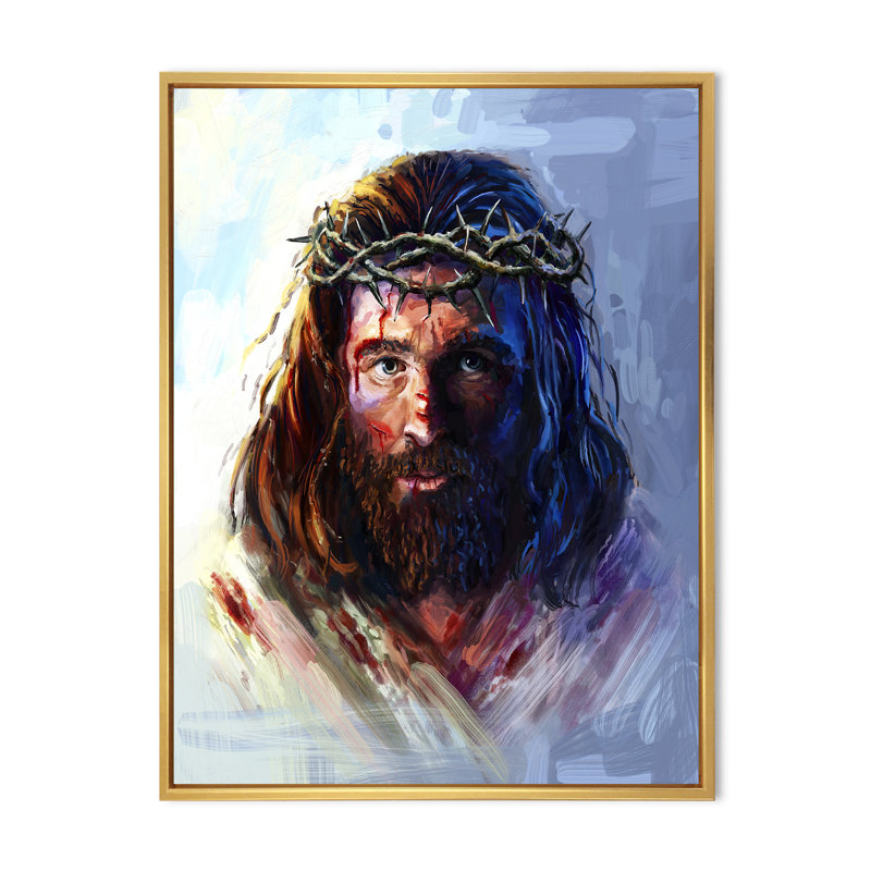 Lord Jesus Crown Thorns - Peinture, H 36 po x l 24 po x P 1 po, Cadre flottant doré
