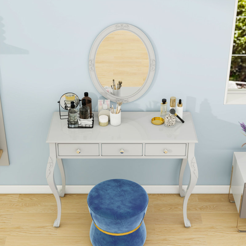 Meuble-lavabo 3 tiroirs avec miroir ovale, Argent argent