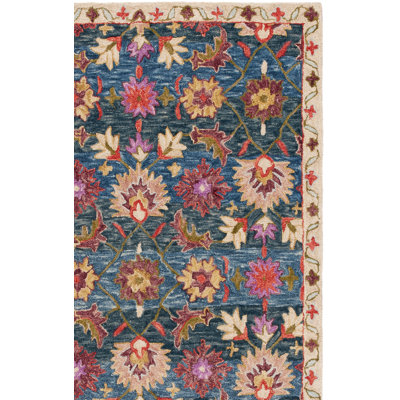 Tapis d'intérieur floral en laine touffeté à la main