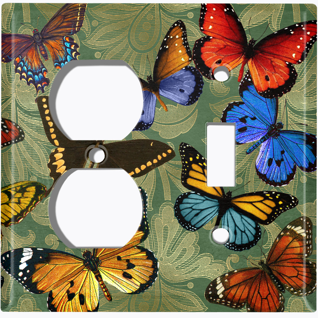 Butterfly Damask Green Patterned 2 - Gang Standard Combination Wall Plate WorldAcc