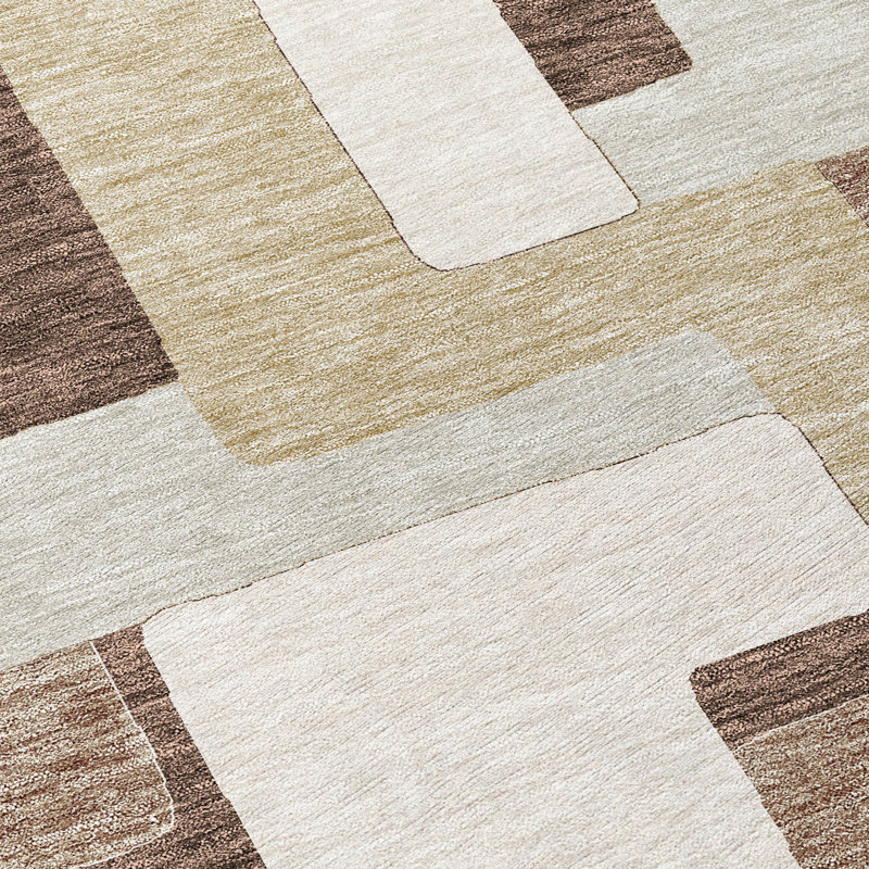 Brown Geometric Rectangular Synthetic Indoor/Outdoor Rug