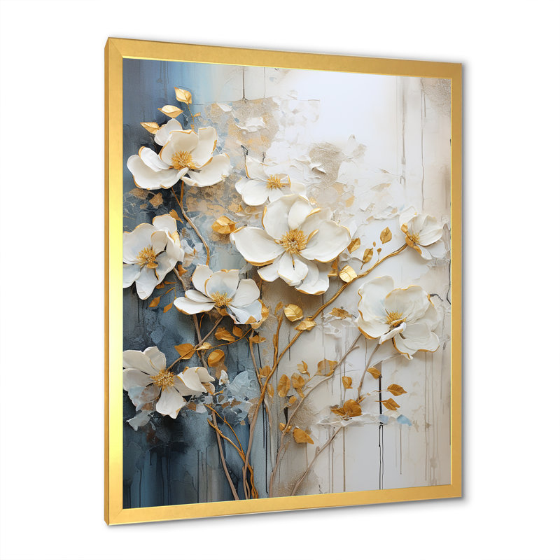 Minimalisme fleurs saisonnières IV sur toile, Cadre doré simple, H 32 po x l 16 po x P 1 po