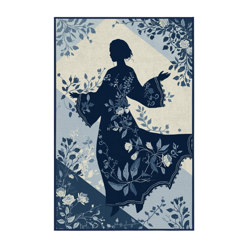 Tapis gris doux moelleux à motif floral Barclay, 7 x 9