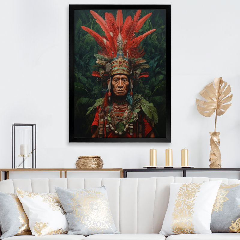 Indigène chaman Amazon Feather Coiffe I sur impression sur toile, H 40 po x l 30 po x P 1,5 po, Cadre simple noir