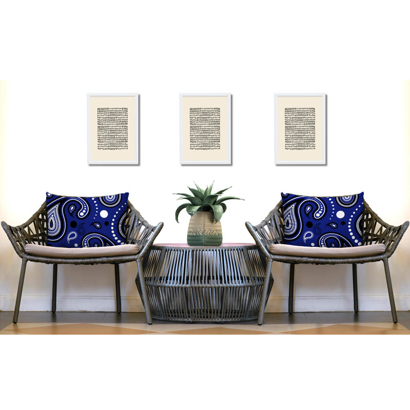 Paisley Outdoor Reversible Throw Pillow, Navy Blue