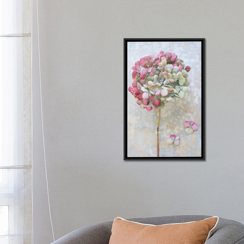 «Hydrangea II pastel séché», reproduction sur toile, H 26 po x l 18 po x P 1,5 po, Toile avec cadre noir, Pas de tapis