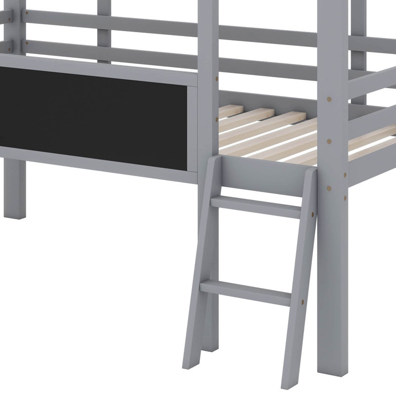Endearing Twin Loft Bed With A Ladder, A Slide, And A Lovely House Design, Grey