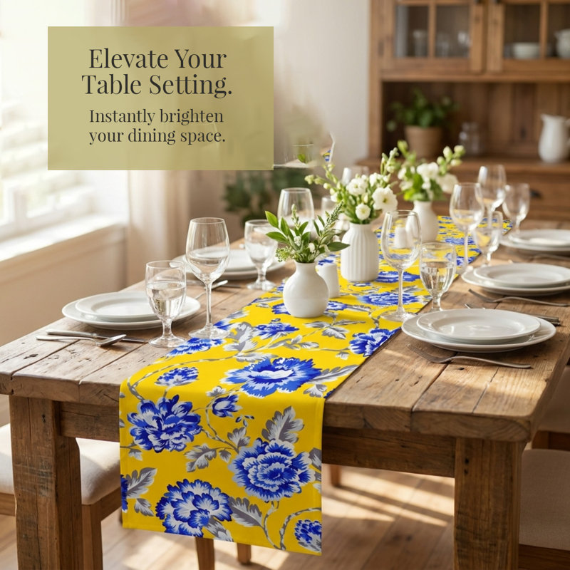 Arpad Printed Table Runner, Yellow/Blue