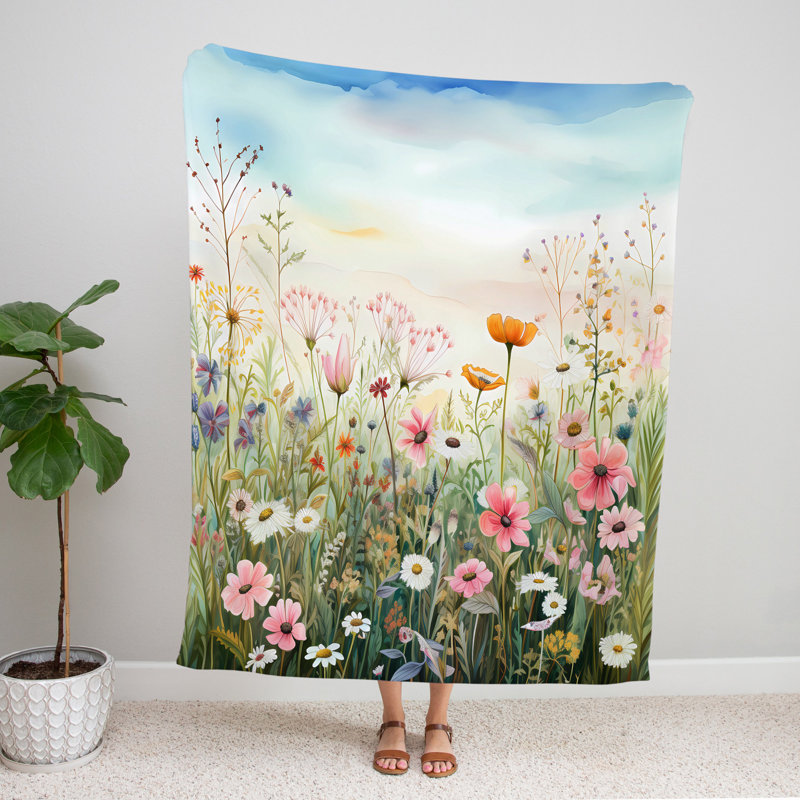 Throw Blanket, 68" W x 80" L, Floral/Abstract, Green/Blue/Orange