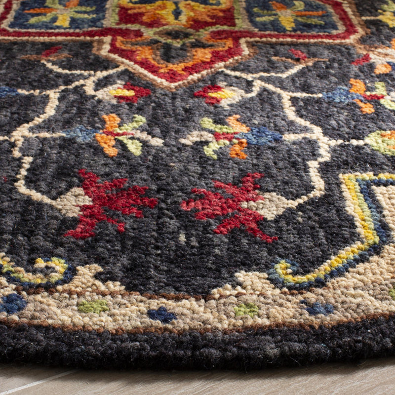 Portis Hand Tufted Wool Oriental Rug, Round 9'