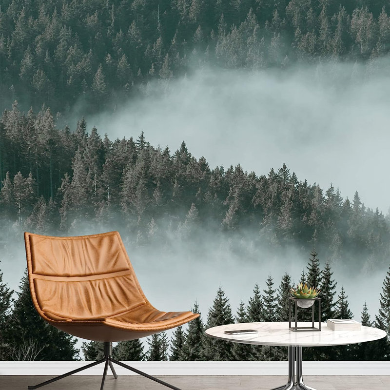 Murale Misty and Fog over Mountain Forest Valley, L 66 po x l 96 po