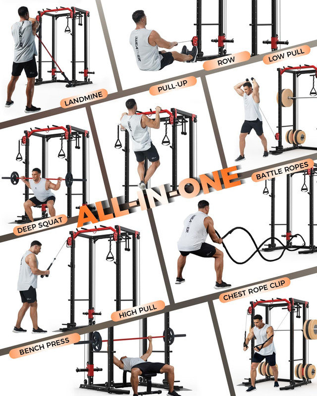 Cage électrique 2000LBS avec câble croisé et double poulie - support à squat pour l'entraînement complet du corps