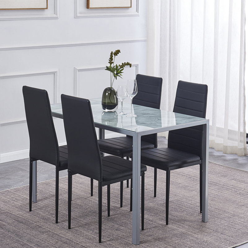 Precita 4 - Person Glass Top Four Leg Dining Set, Black
