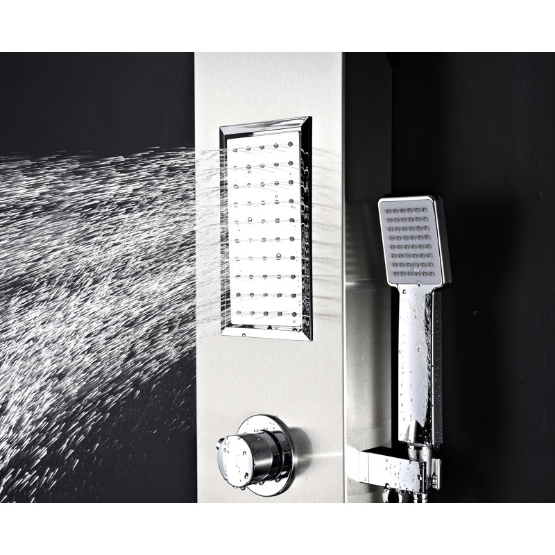 Field Series 58'' Brushed Steel Shower Panel with Body Jets