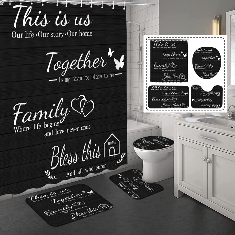 Ensemble de rideau de douche 4Pcs Family