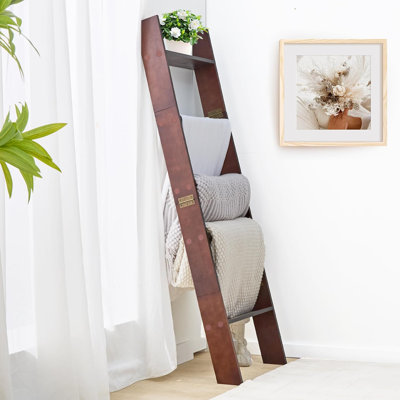 5-Tier Blanket Ladder for The Living Room, Anti-Slip Decorative Ladder Shelf Leaning Quilt Rack, Lightweight, Easy Assemble, Wooden Blanket Rack
