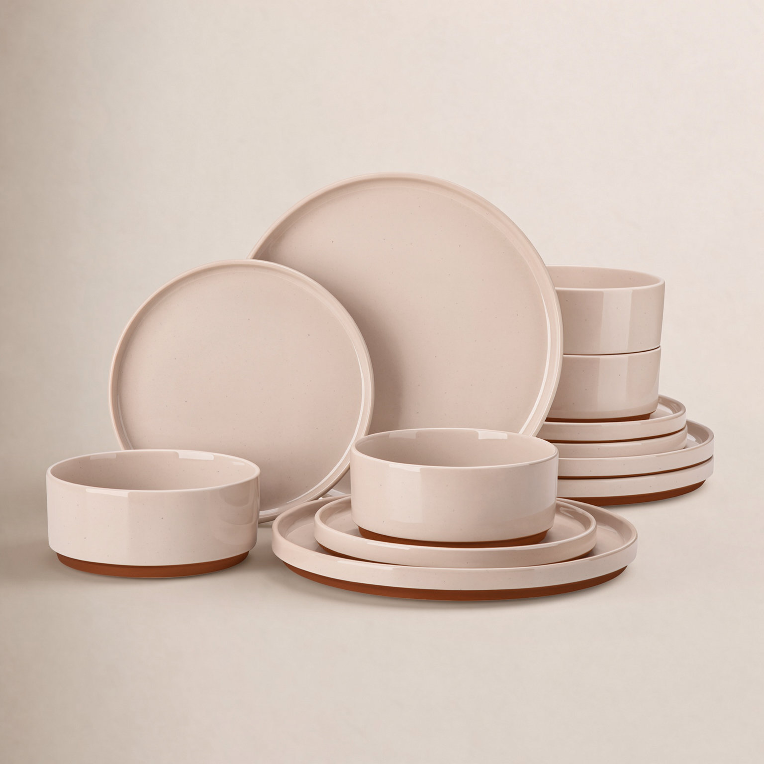 Stratton Ceramic Dinnerware Set - Service for 4, Pink