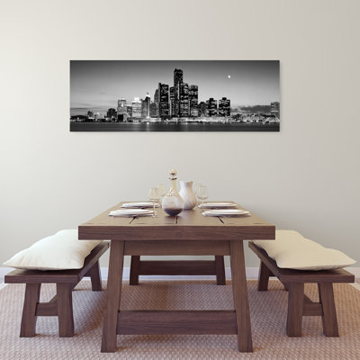 Buildings at the waterfront River Detroit Detroit Michigan USA 1 Piece Wrapped Canvas Panoramic Wall Art