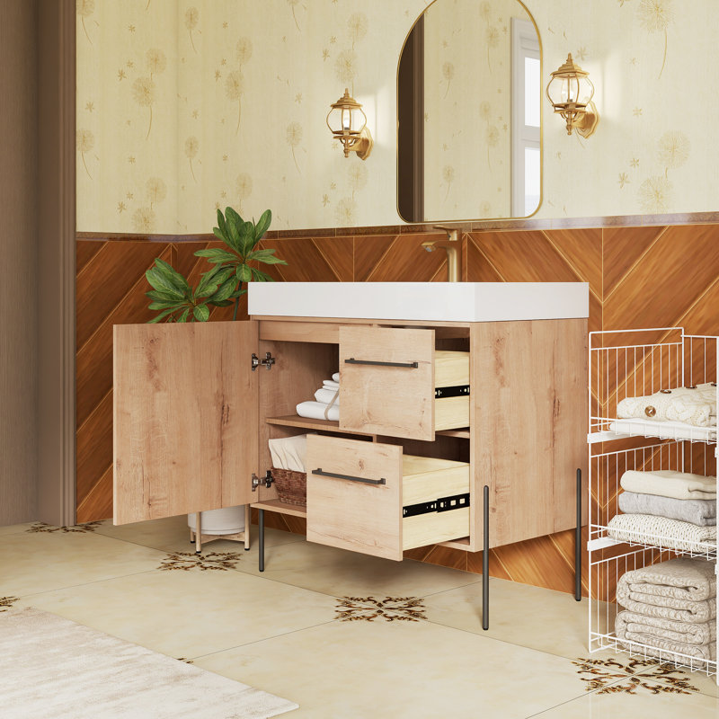 Meuble-lavabo autoportant 35,4 po avec plateau en résine, 35.4"