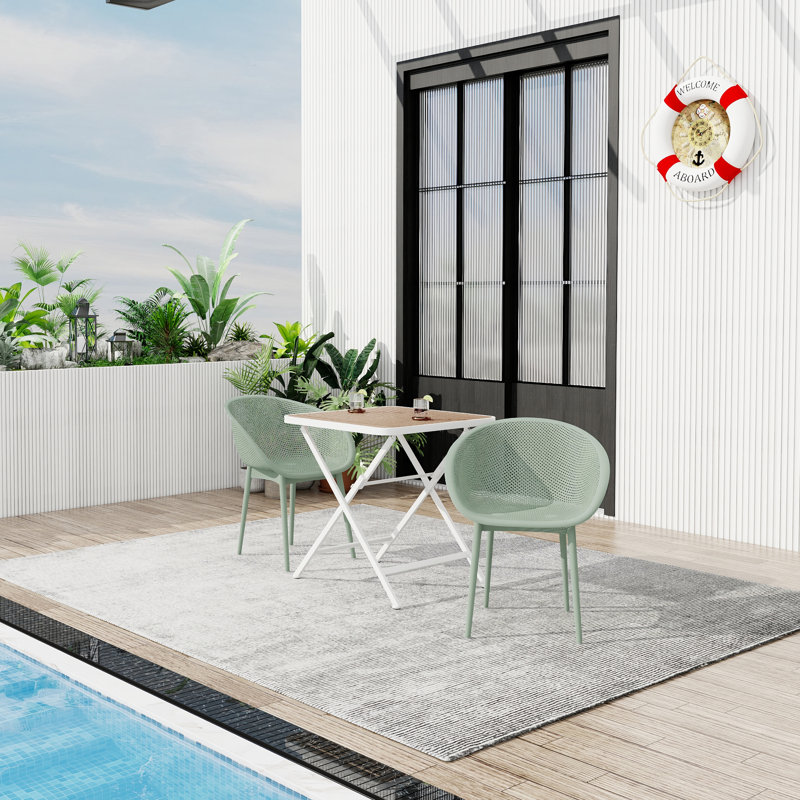 Ensemble de 2 chaises longues modernes vert pâle - Plastique PP toutes saisons pour l'intérieur et l'extérieur