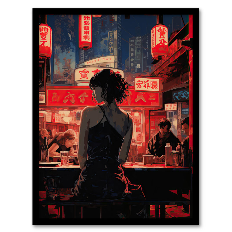 Ukiyo Cyberpunk Jazz Bar Film Noir Neon Anime - Single Picture Frame Print