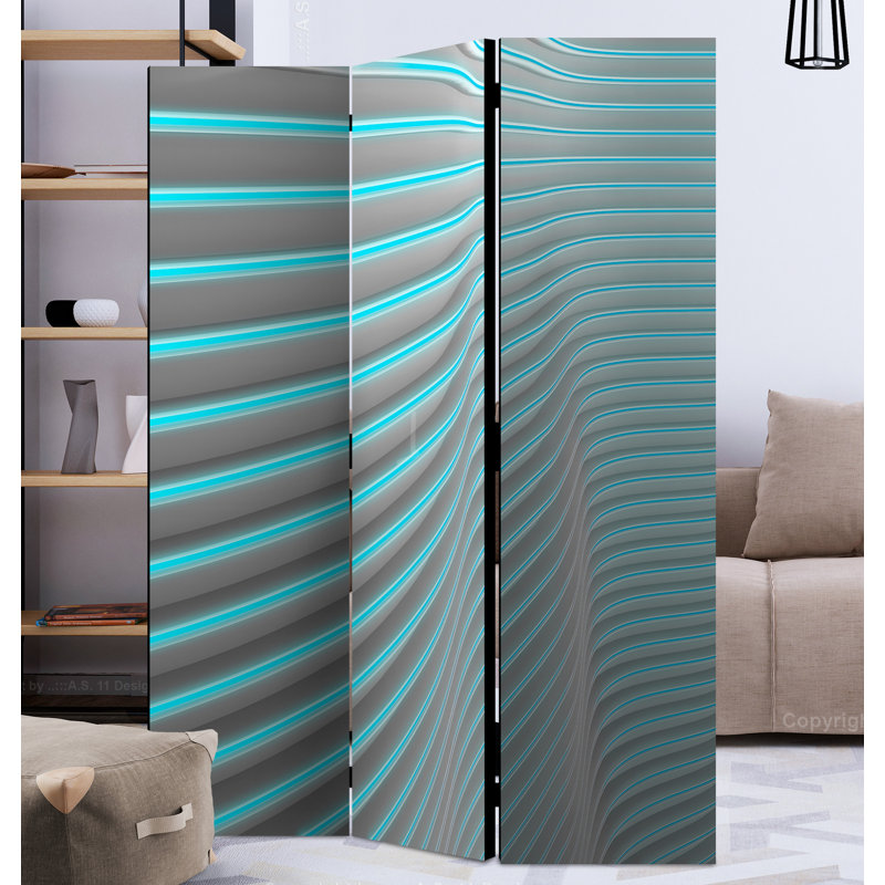 Natchez 172cm H Solid Wood Folding Room Divider, 3, Blue