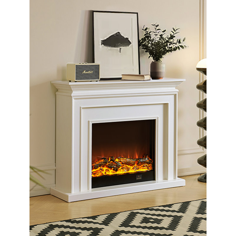 European-style electronic simulated flame decorative fireplace, 35.43" H x 39.37" W x 12.99" D, White