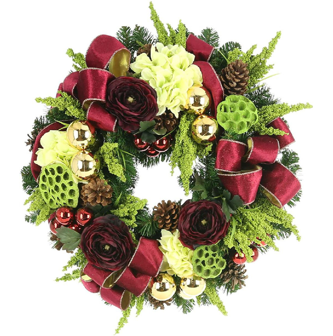 26" Evergreen Wreath With Ranunculus, Heather And Bows The Holiday Aisle®