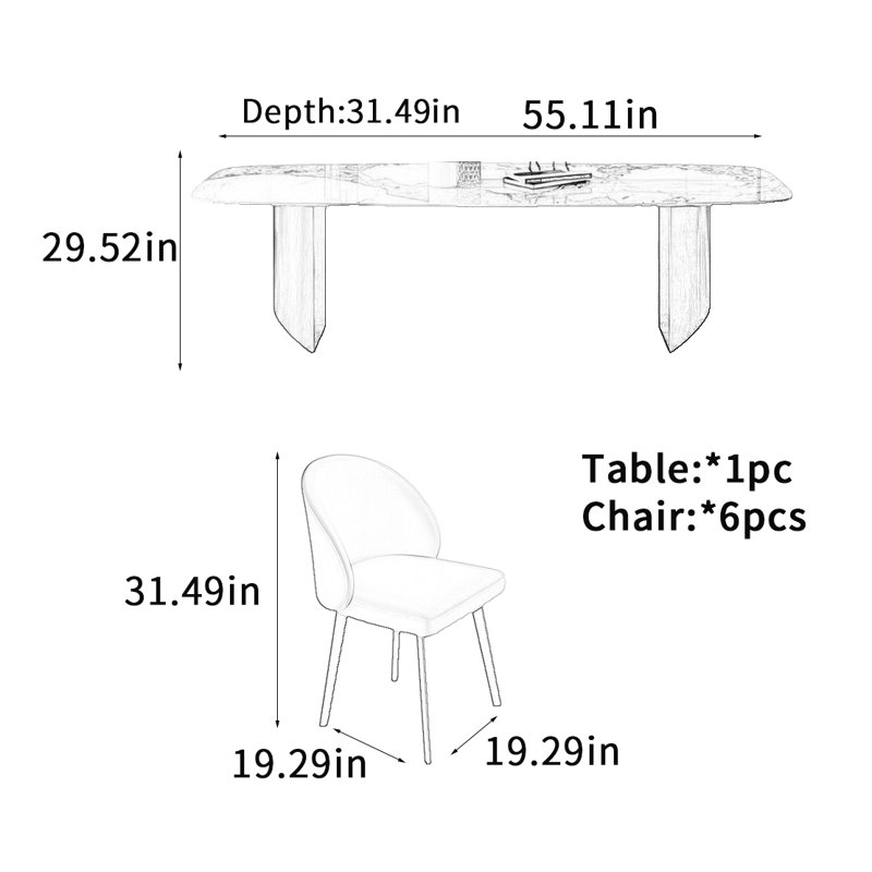 Table de salle à manger Light Luxury, H 29,52 po x L 55,11 po x l 31,49 po