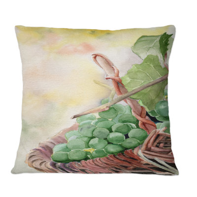 Bunch Of Green Grapes In Basket - Farmhouse Printed Throw Pillow