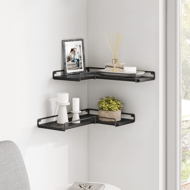 Corner Shelf Wall Mount Set of 2, Black