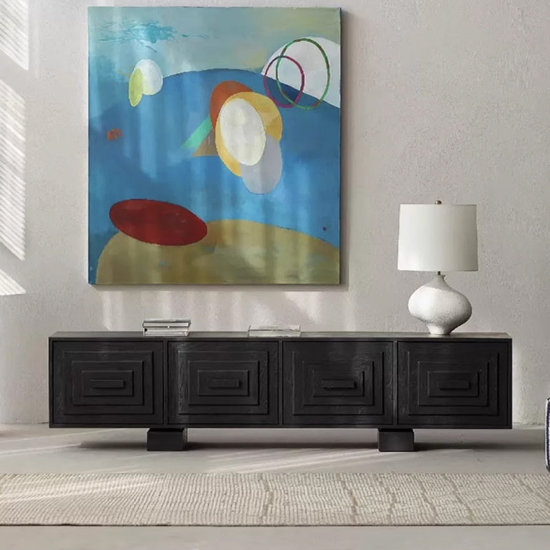 Zen-style vintage TV cabinet, 25.59"H x 92.51"L x 19.29"W