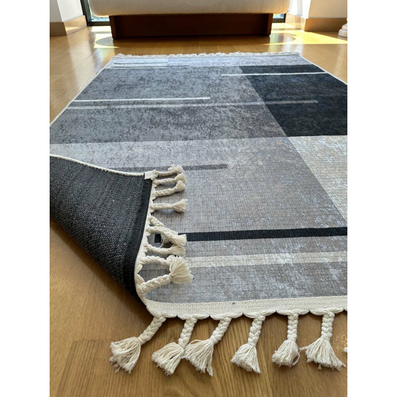 Coton imprimé rayé gris Toscana Tapis chenille antidérapant, Rectangle 6 pi 7 po x 8 pi 2 po