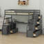 Lit mezzanine avec tiroirs, tablettes et bureau-533207086