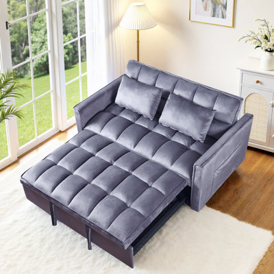 Hunsicker 3 in 1 Convertible Sleeper Sofa Bed, Velvet Futon Couches, Chaise Lounge for Living Room with Side Pocket