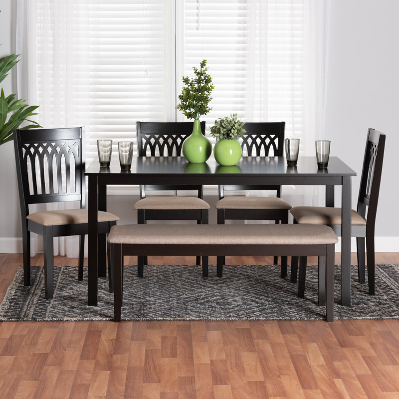Ensemble repas pour 6 personnes Leesville, Brun foncé, Beige