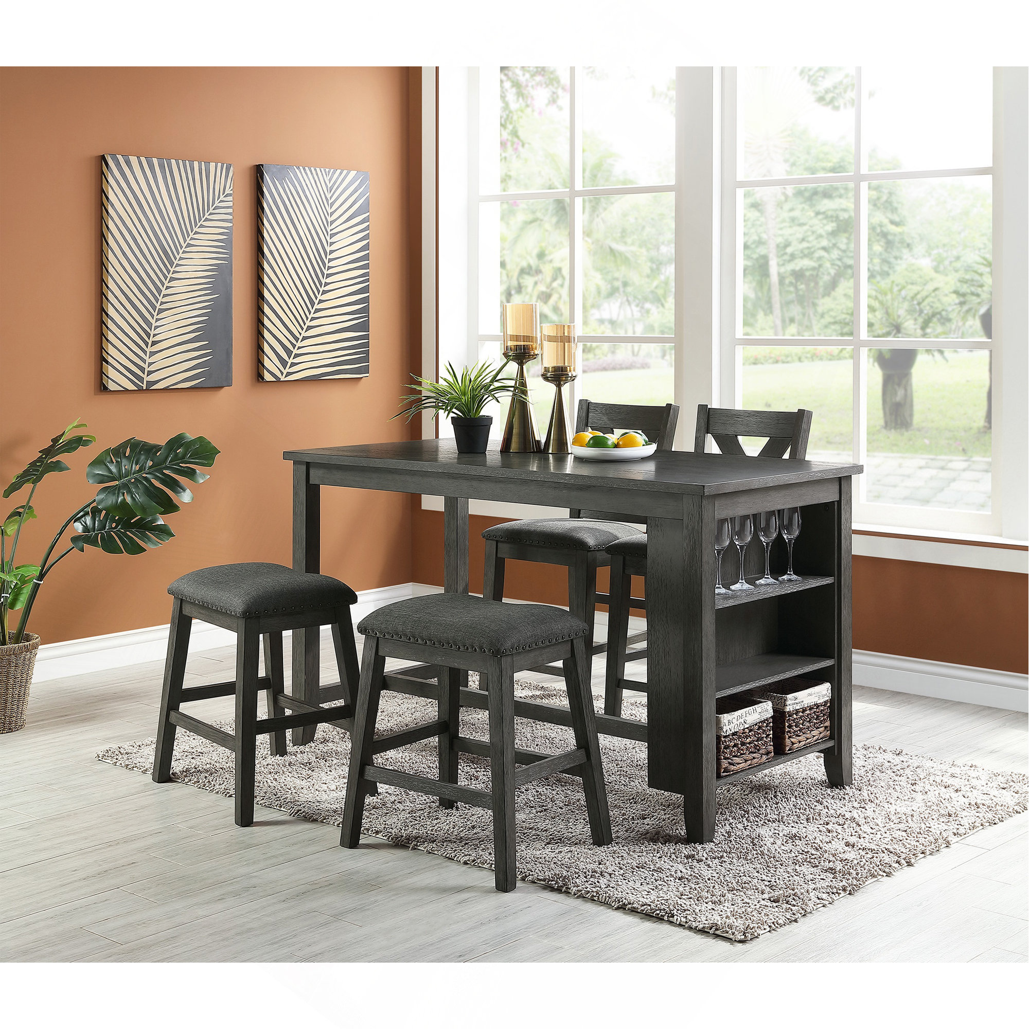 Lark Manor™ Modern Gray Finish 5Pc Counter Height High Dining Table W ...
