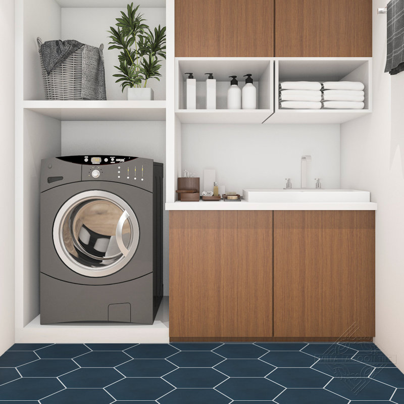 Solid Hex 8" x 9" Cement Wall & Floor Tile, Navy