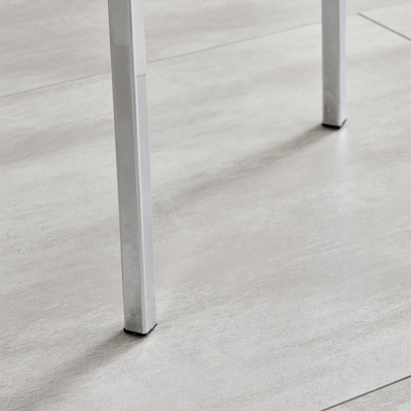 Faux Leather Modern Tall Back Dining Chairs with Chrome Metal Legs & Vertical Stitching, Grey