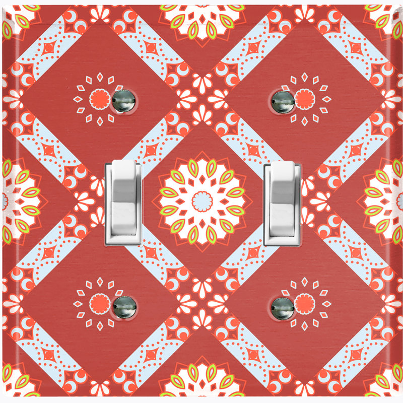 Plaque murale rouge à deux interrupteurs à bascule Red Flower Mandala