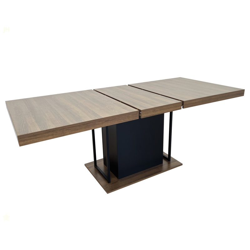 Rectangle Extendable Dining Table For 6-10 People Aged Effect Wood And Black 160-200 Cm, Brown, Black