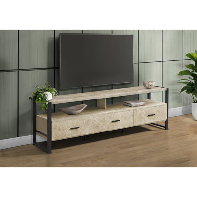 Tv Stand, 72 Inch, Media Entertainment Center, Storage Drawers, Cream Stone Laminate, Metal, Contemporary, Modern