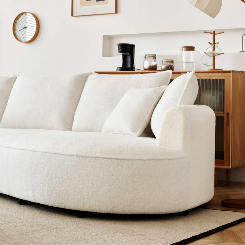 White Velvet Curved Modular Sectional Sofa with Wooden Frame