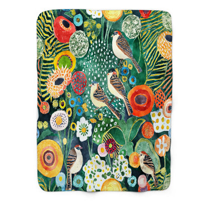 Songbird Symphony Garden - 1 Piece Premium Sherpa Throw Blanket