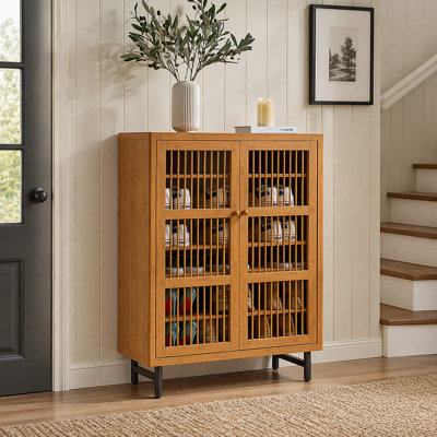 Range-chaussures avec portes à volets, organisateur de hall d'entrée à 6 niveaux avec tablettes réglables, support moderne en bois pour couloir et placard, noyer