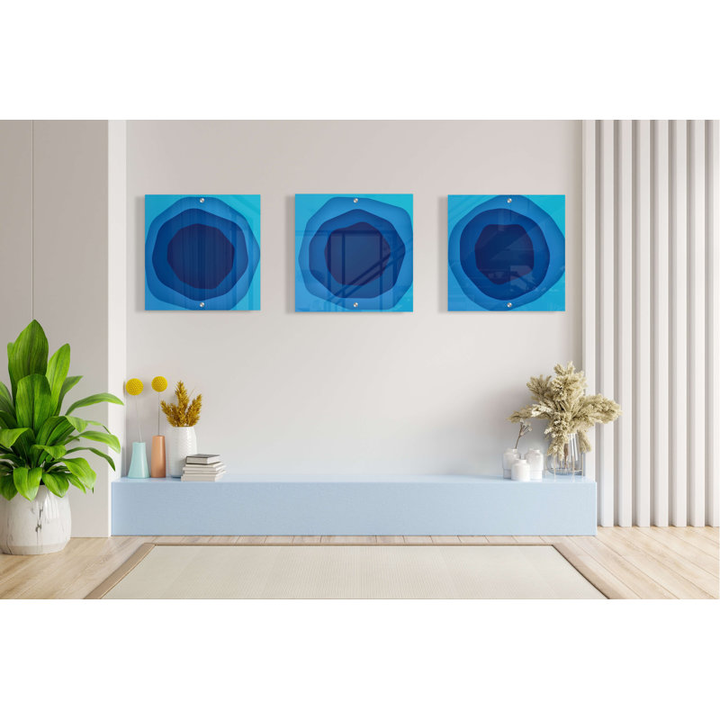 Ensemble de 3 décorations murales cercles bleus aquarellés